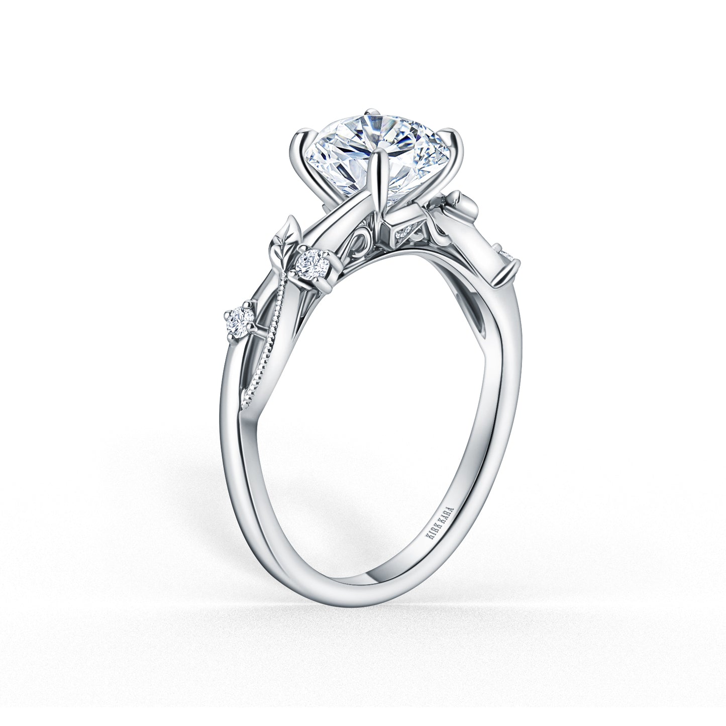 Leaf Accent Diamond Cathedral Engagement Ring