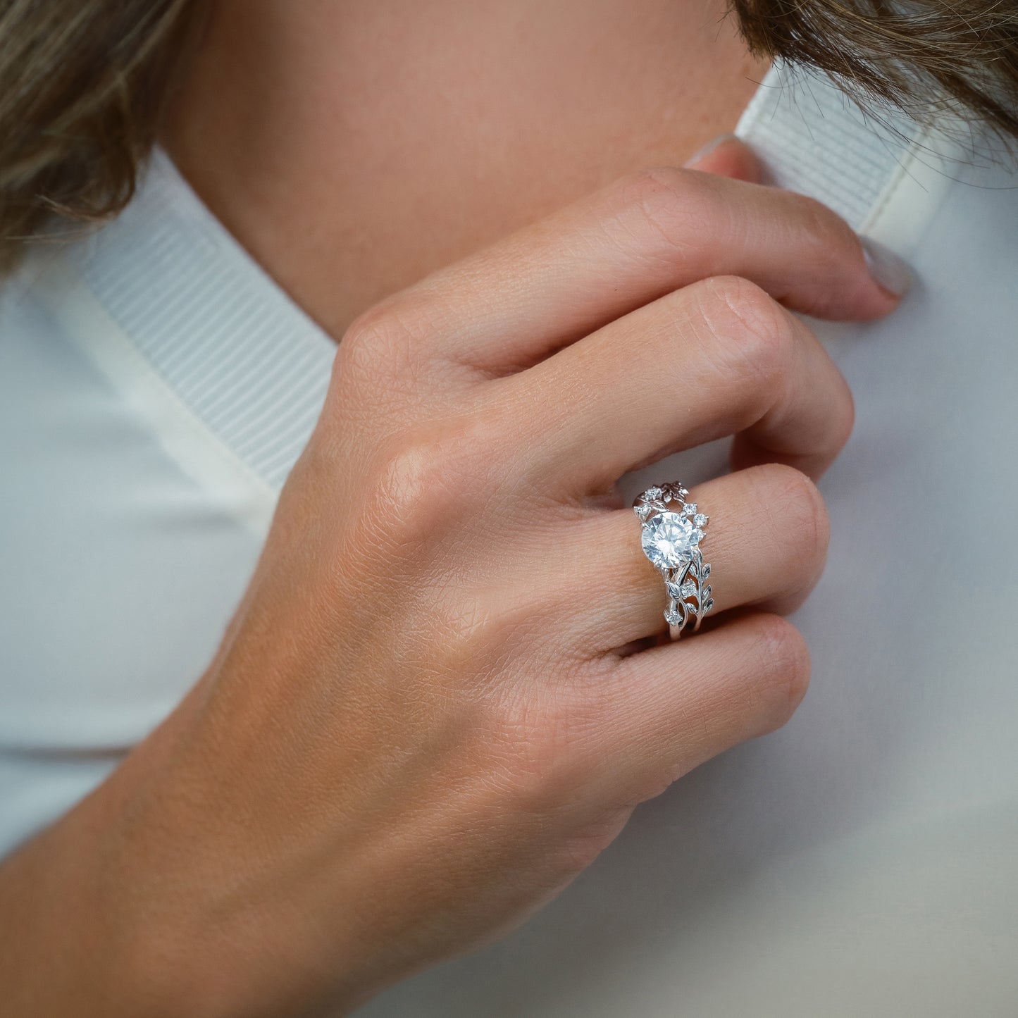 Floral Leaf Inspired Diamond Wedding Band