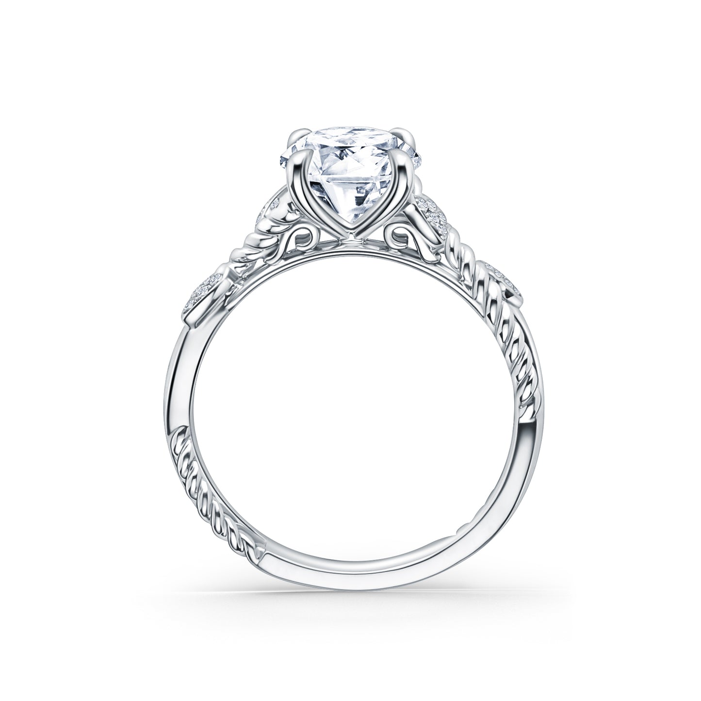 Rope Floral Diamond Cathedral Engagement Ring