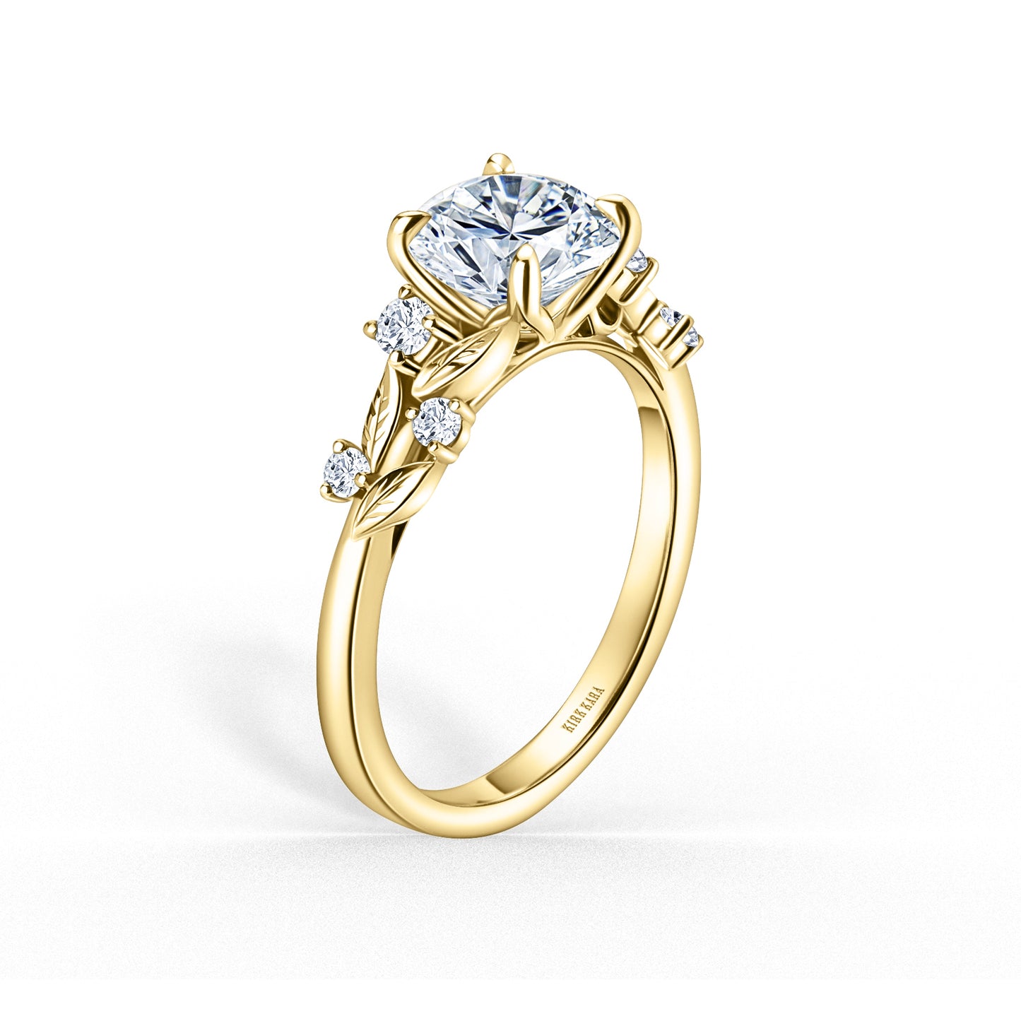 Floral Leaf Diamond Cathedral Engagement Ring