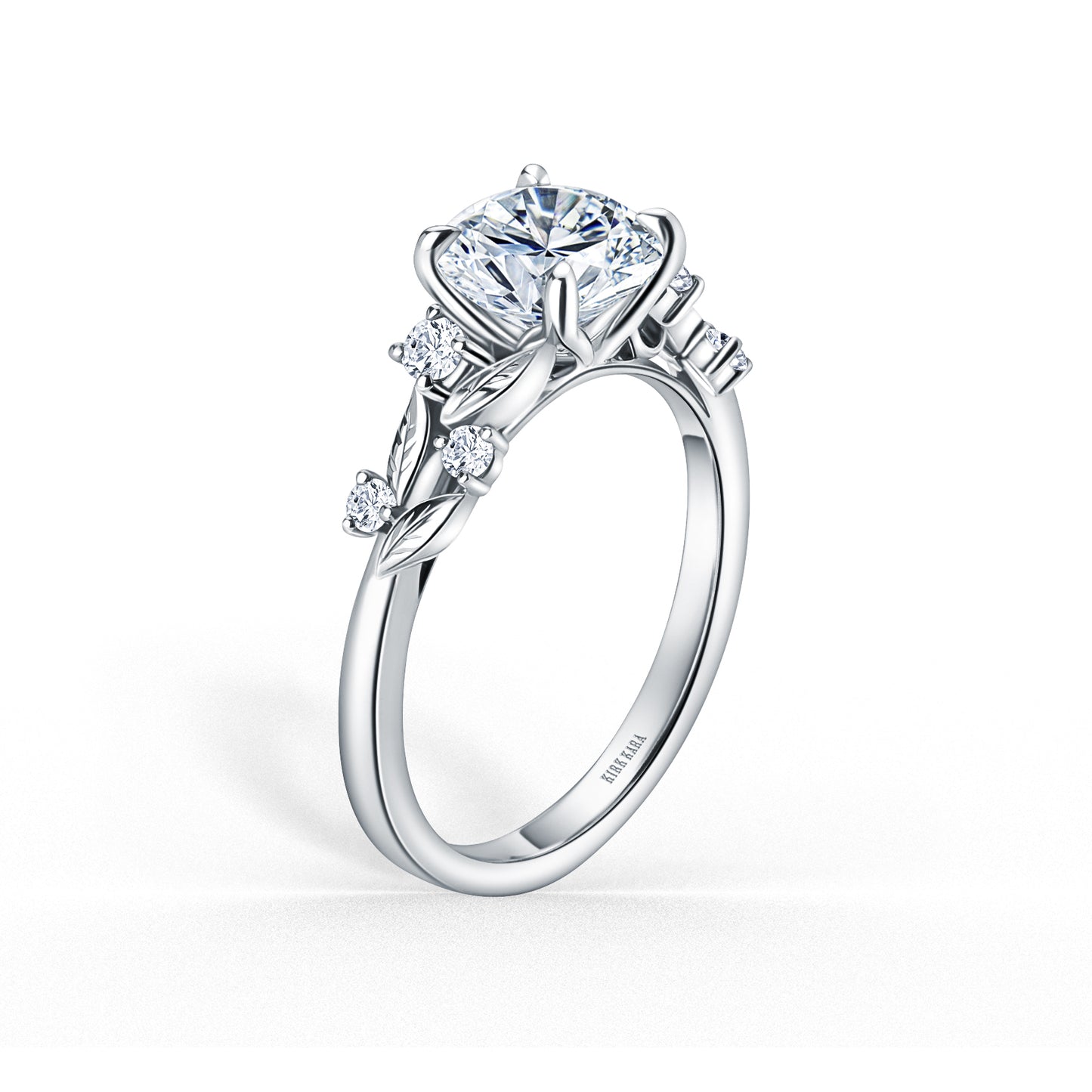 Floral Leaf Diamond Cathedral Engagement Ring