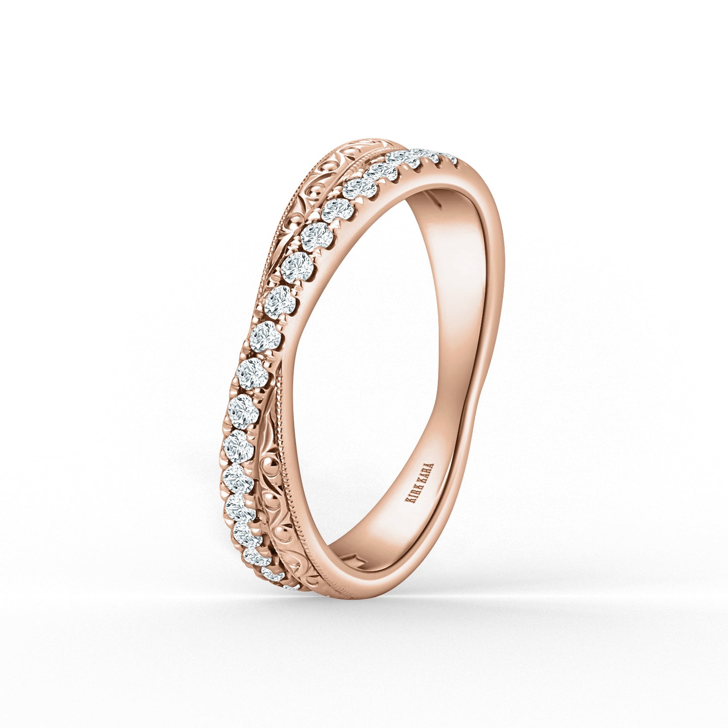 Engraved Criss Cross Diamond Wedding Band