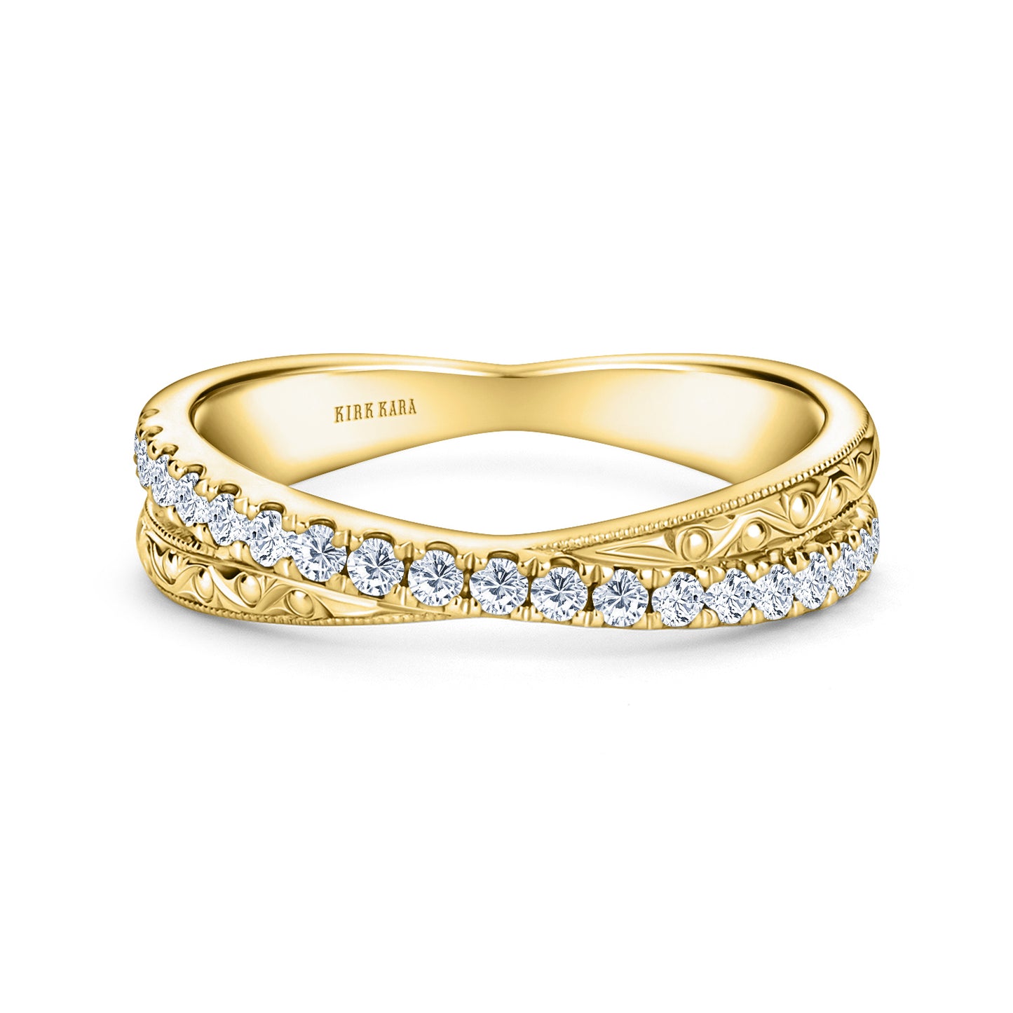 Engraved Criss Cross Diamond Wedding Band
