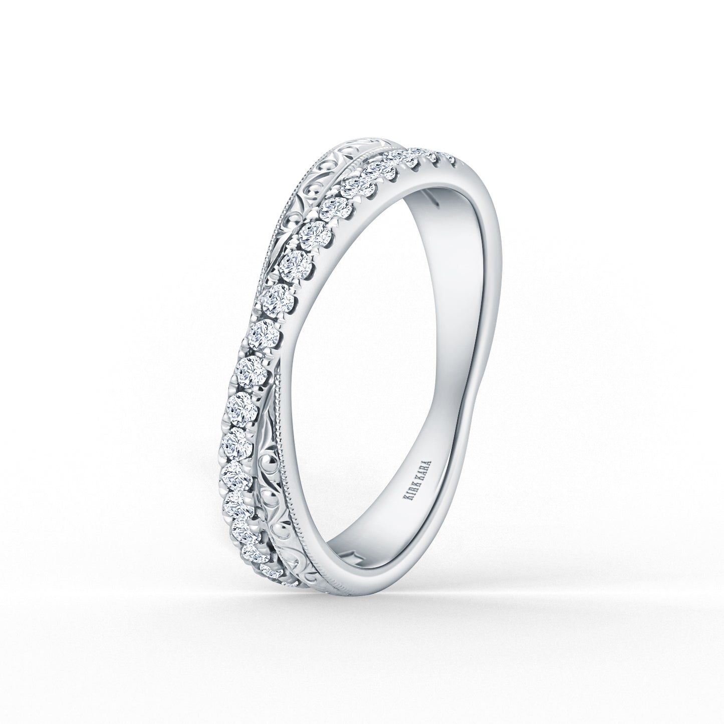 Engraved Criss Cross Diamond Wedding Band