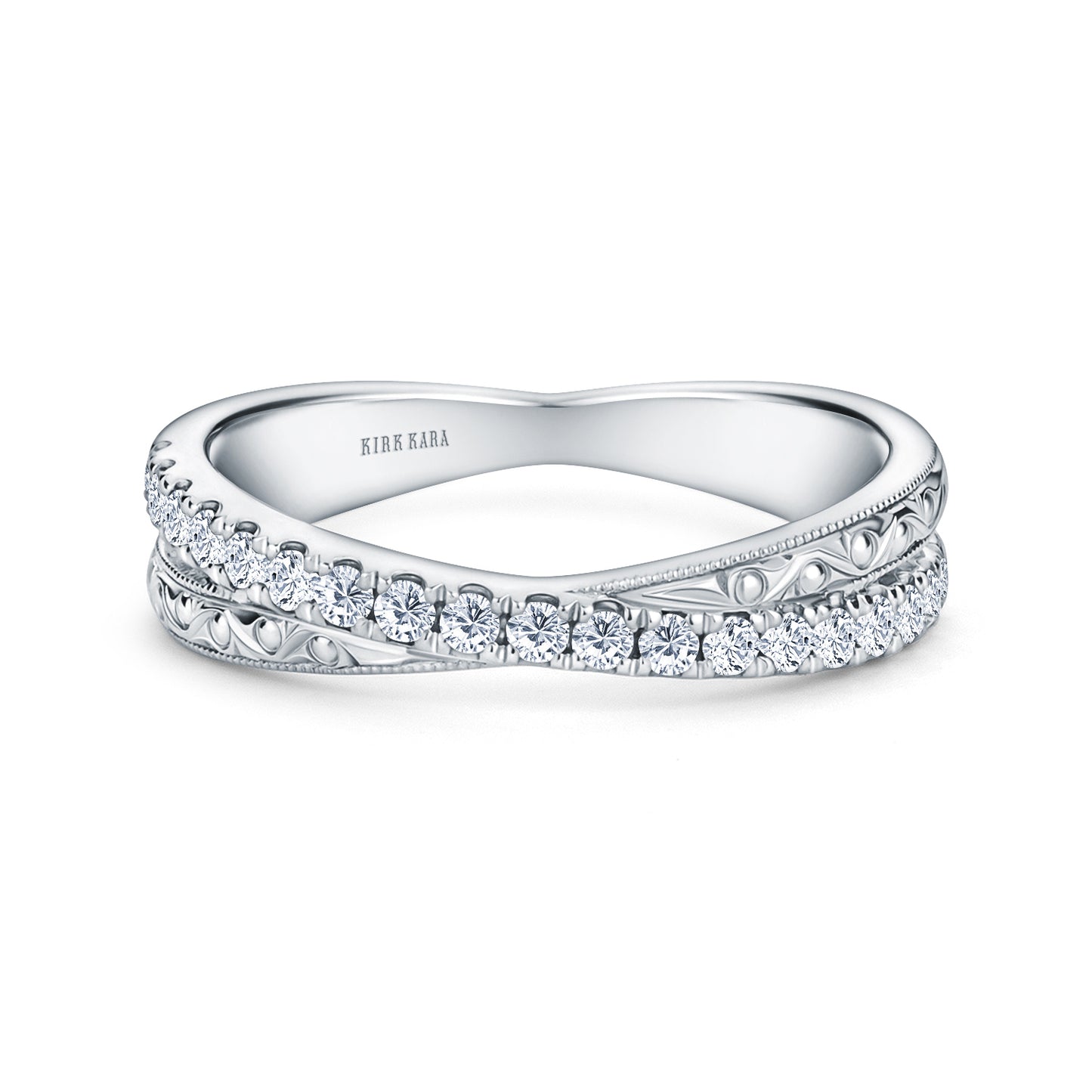 Engraved Criss Cross Diamond Wedding Band