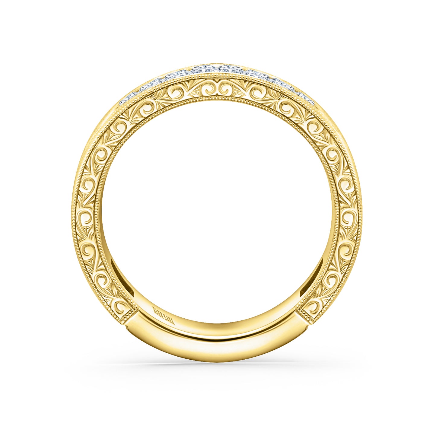 Channel Baguette Engraved Fashion Wedding Band