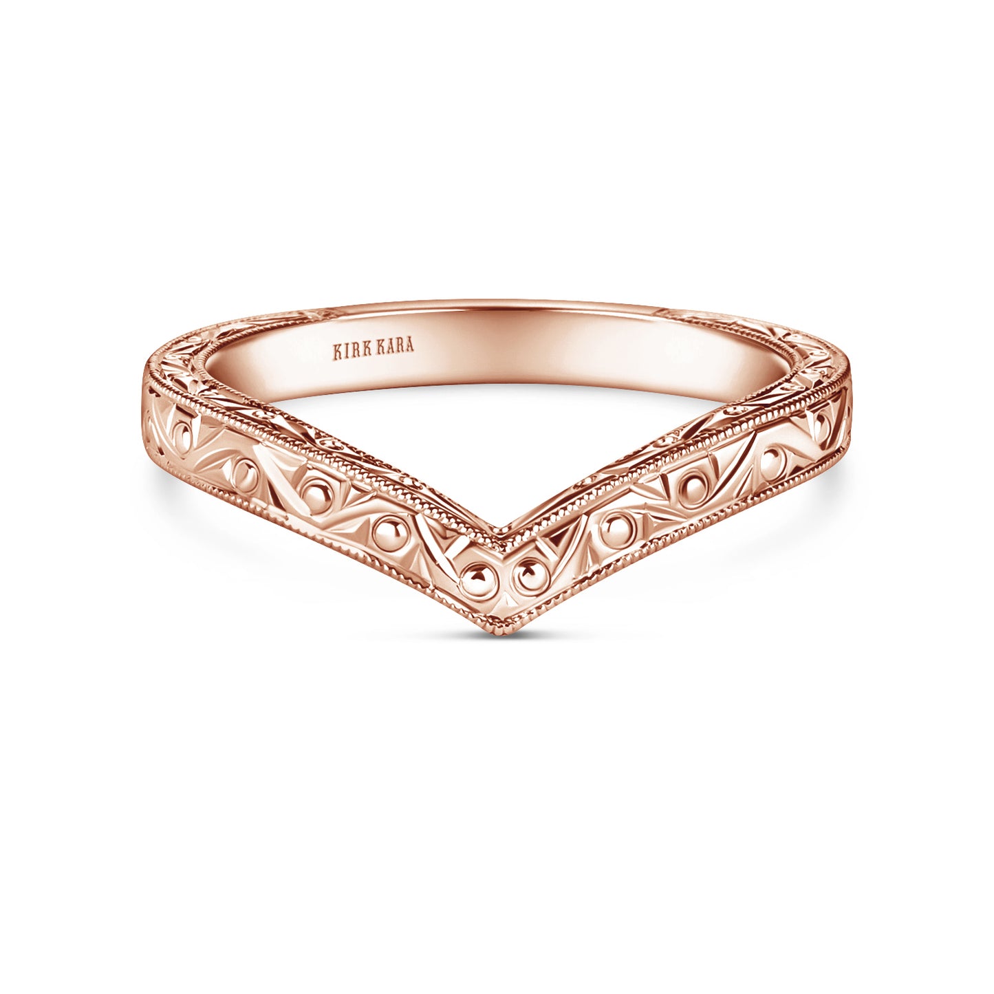 Scroll Engraved Milgrain V-Shaped Wedding Band