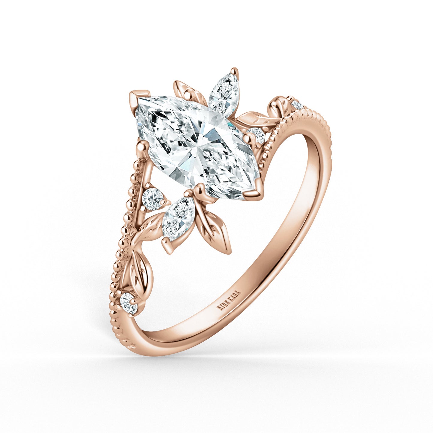 Boho Leaf Milgrain Diamond Engagement Ring