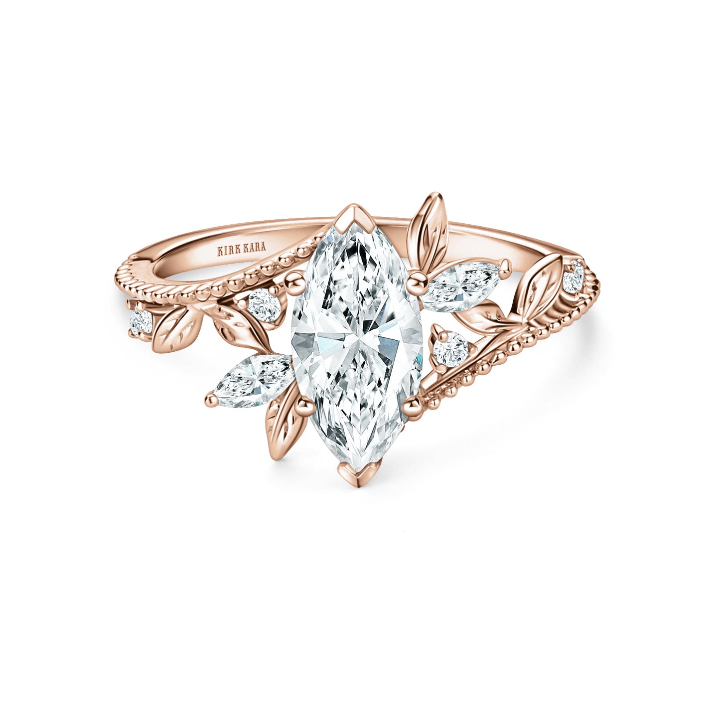 Boho Leaf Milgrain Diamond Engagement Ring