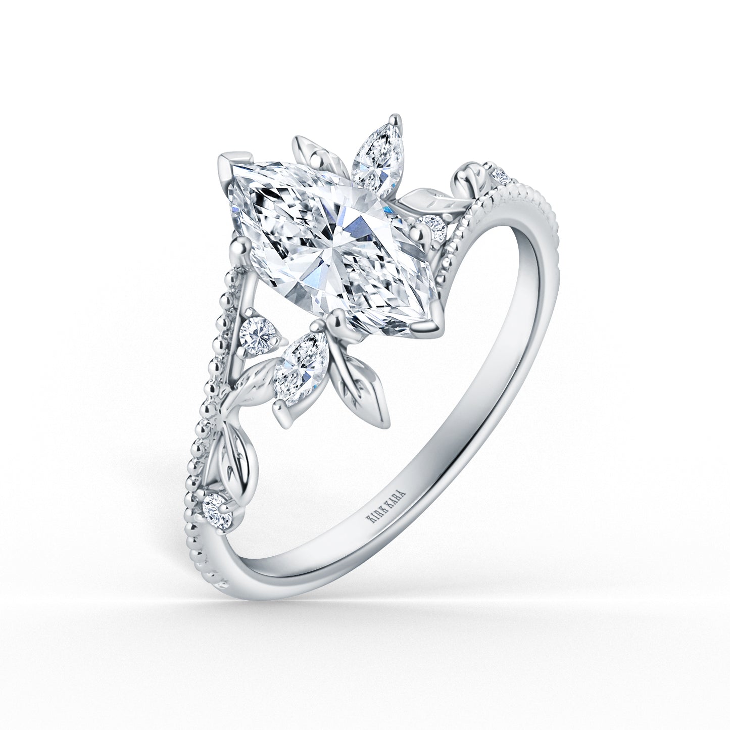 Boho Leaf Milgrain Diamond Engagement Ring