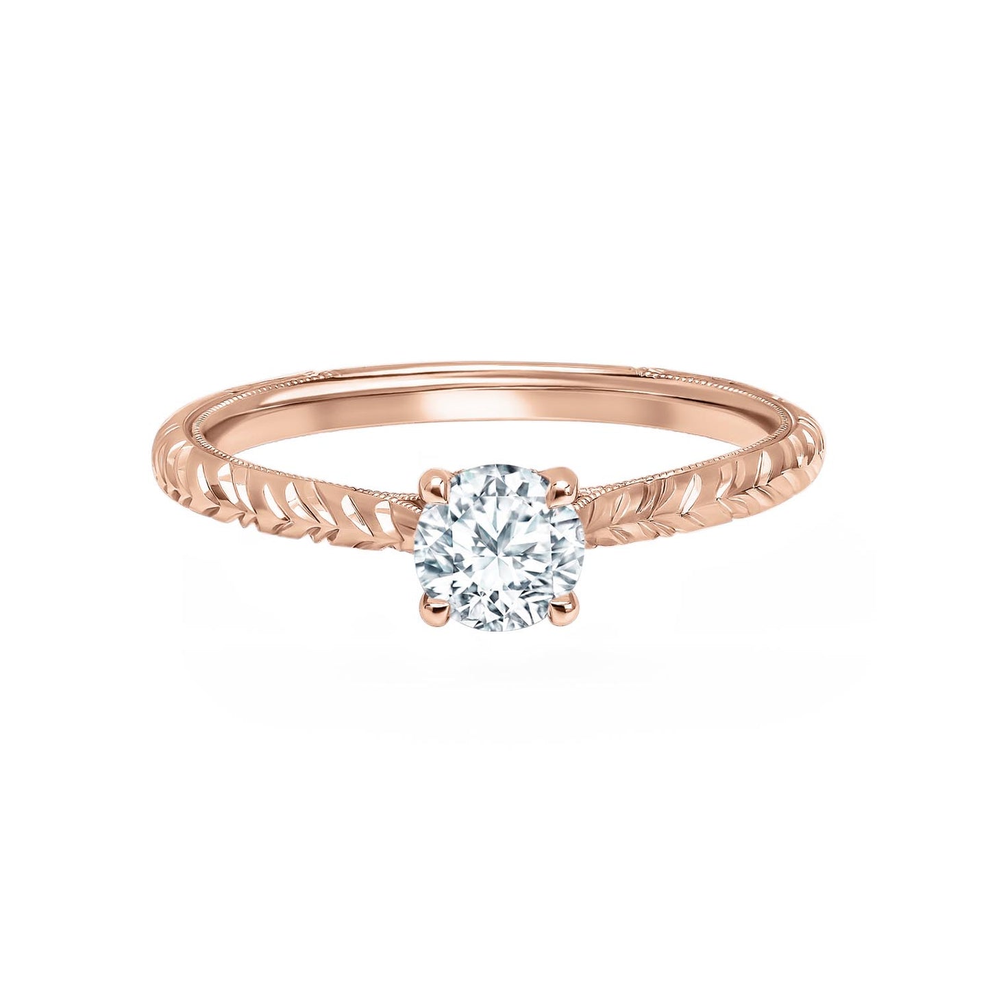 Delicate Wheat Engraved Cathedral Engagement Ring