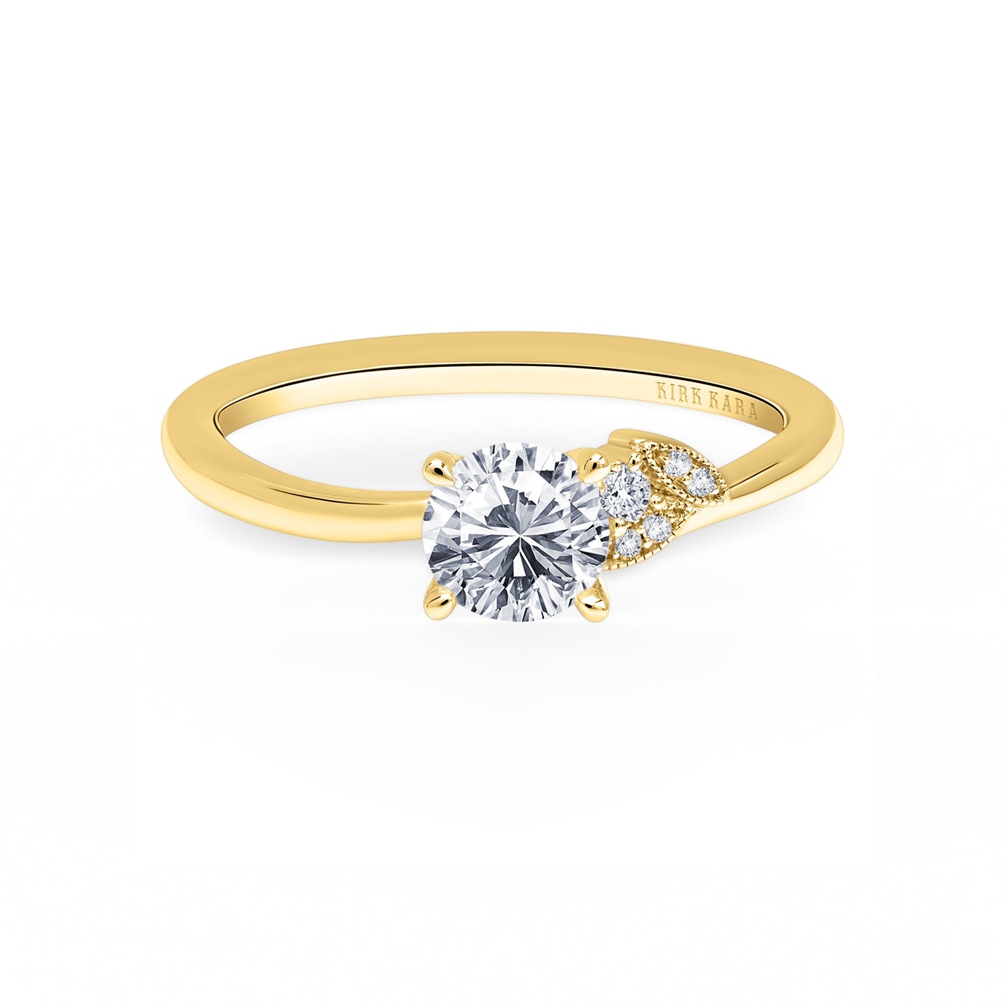 14K Yellow Gold Boho Leaf Pavé Diamond Engagement Ring