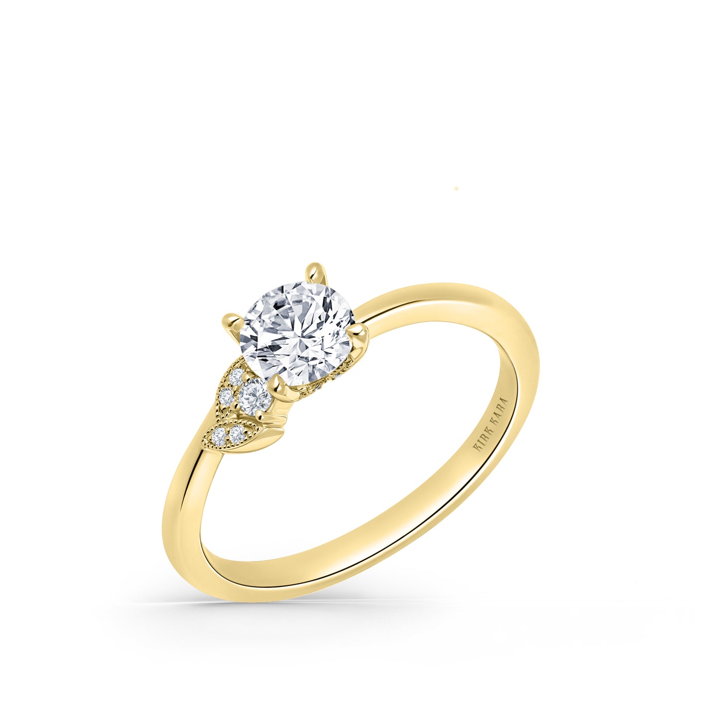 14K Yellow Gold Boho Leaf Pavé Diamond Engagement Ring