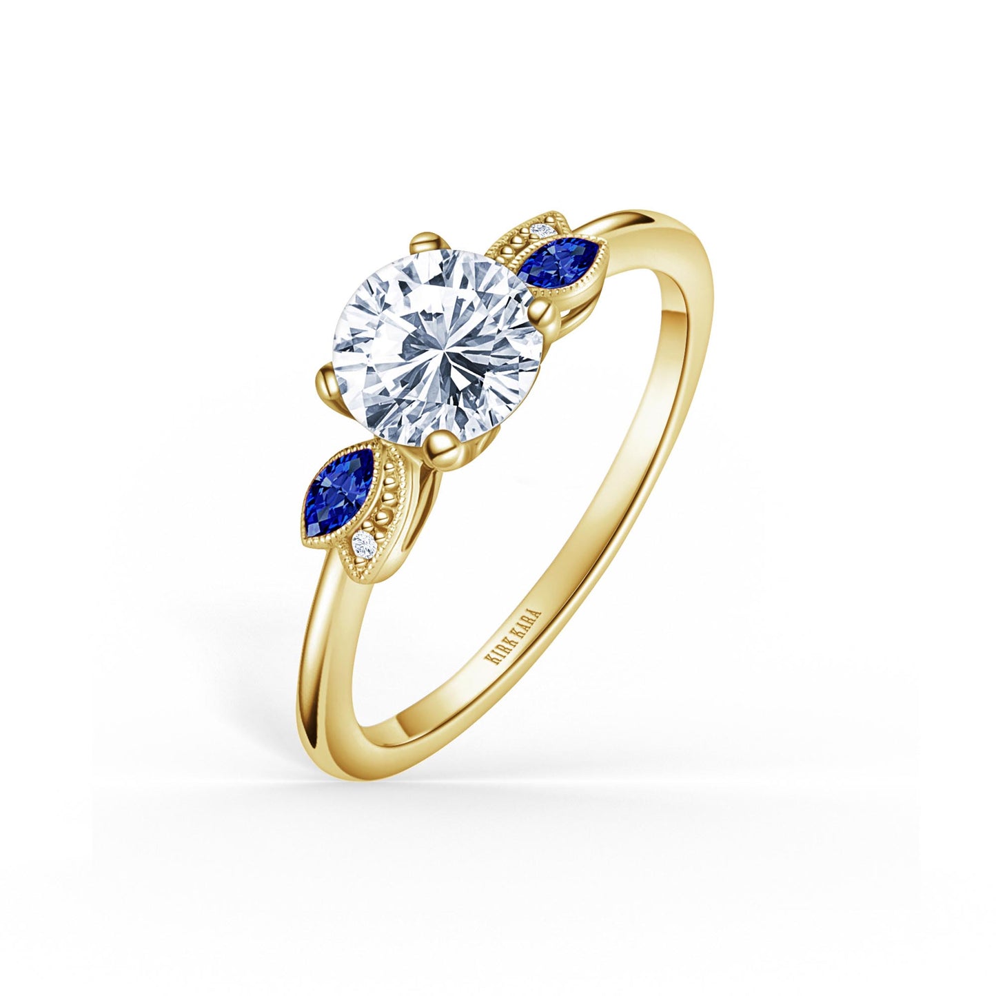 Floral Boho Blue Sapphire Diamond Engagement Ring