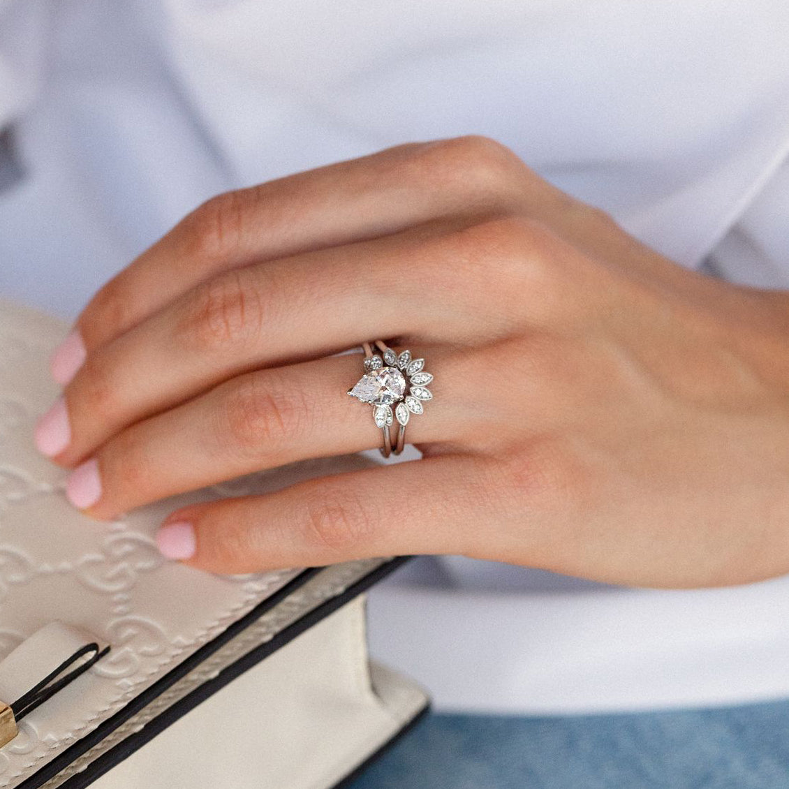 Floral Leaf Delicate Diamond Engagement Ring