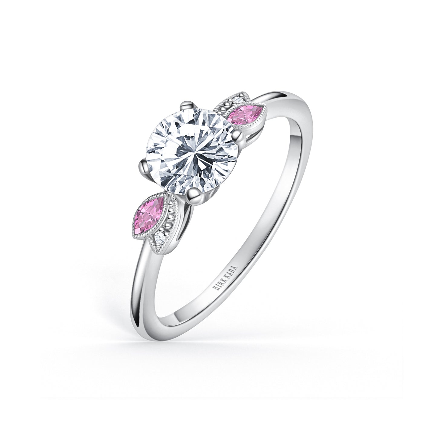 Floral Boho Pink Sapphire Diamond Engagement Ring