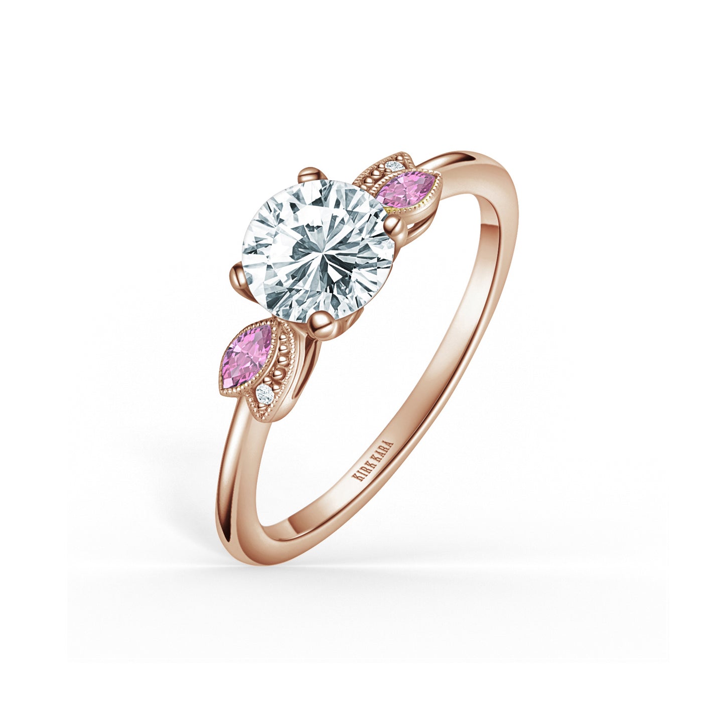 Floral Boho Pink Sapphire Diamond Engagement Ring
