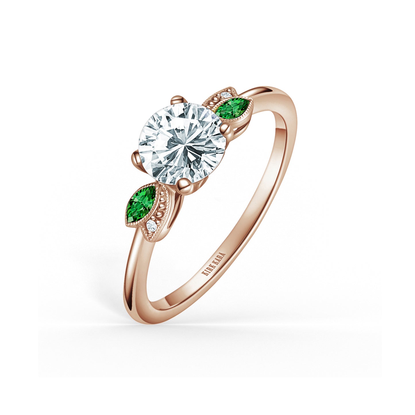 Floral Boho Tsavorite Diamond Peg Engagement Ring