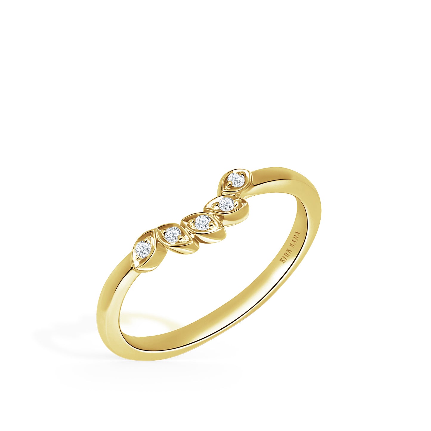 14K Yellow Gold Diamond Leaf Wedding Band