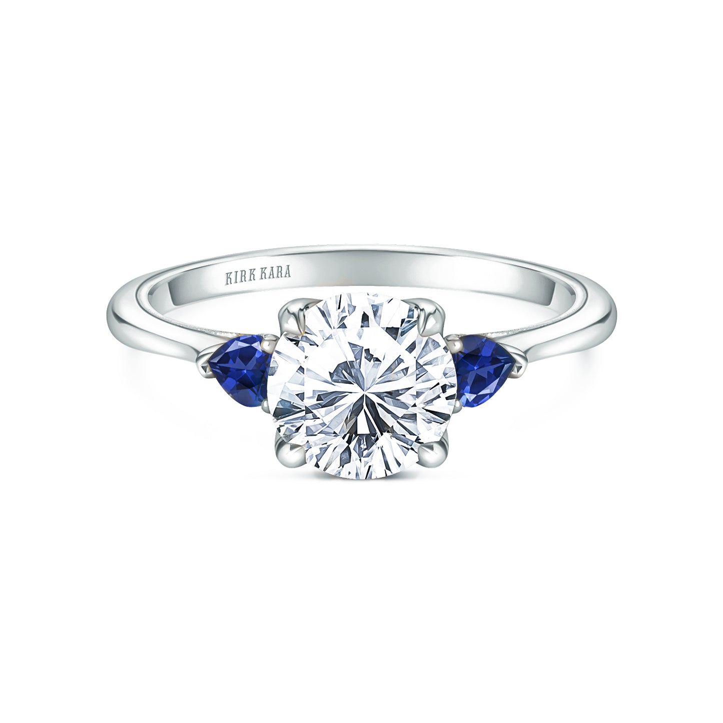Three Stone Blue Sapphire Pear Side Stone Engagement Ring