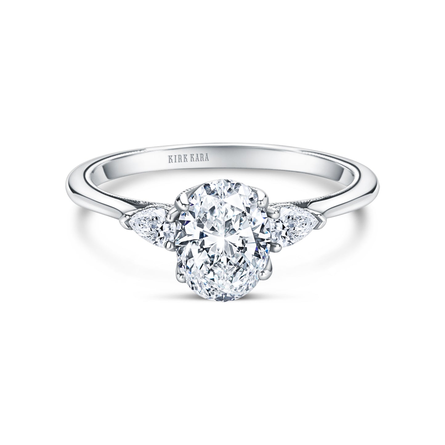 Three Stone Pear Side Stone Diamond Engagement Ring