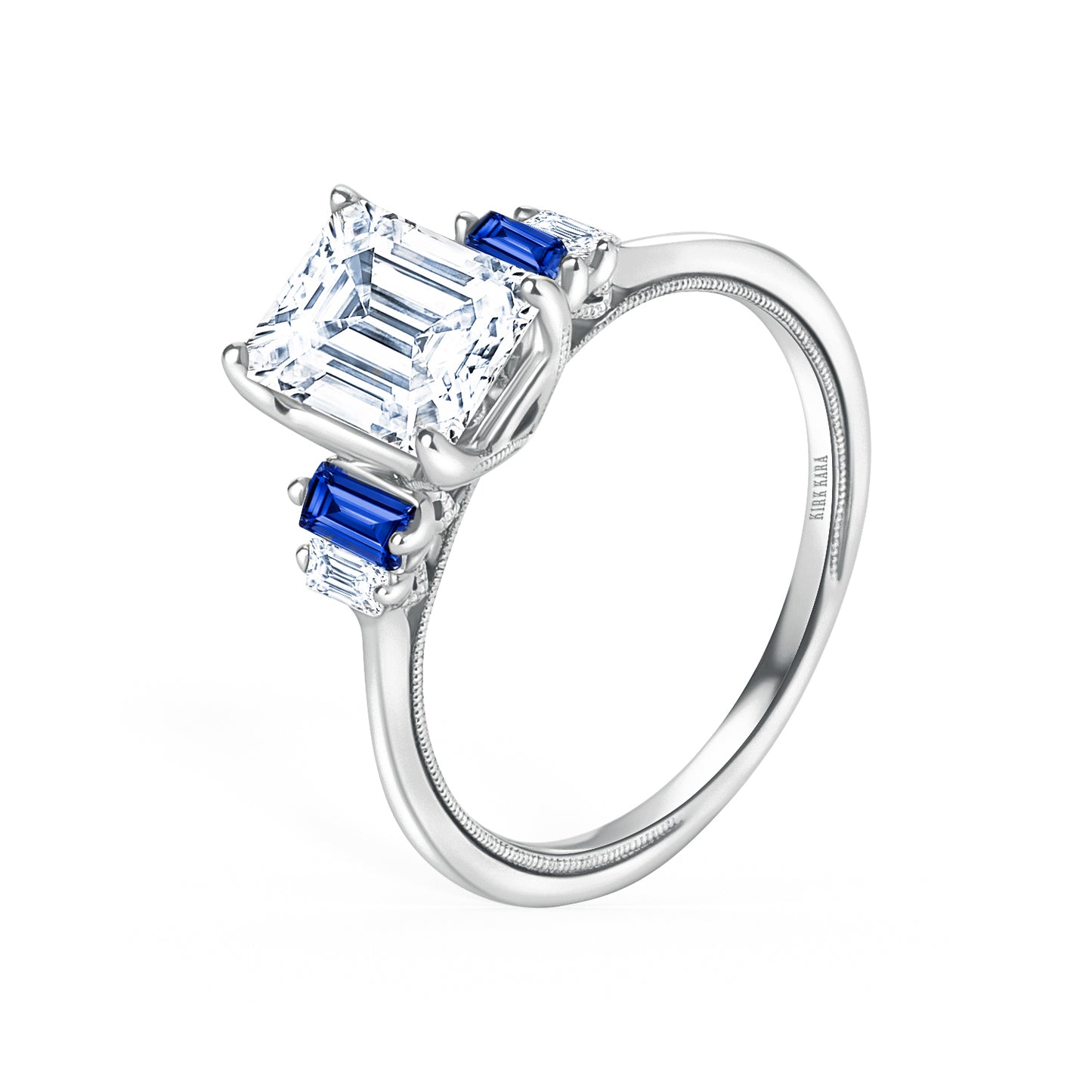 Five Stone Baguette Blue Sapphire Diamond Engagement Ring