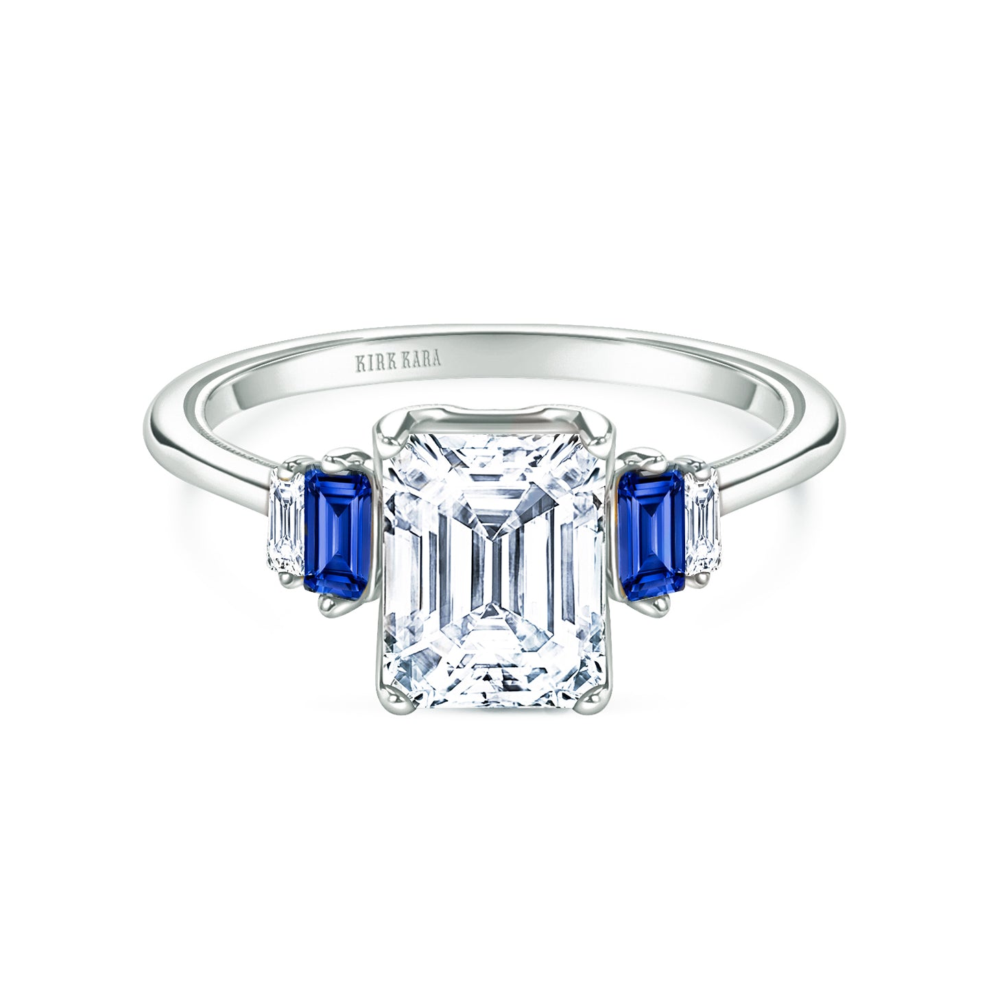 Five Stone Baguette Blue Sapphire Diamond Engagement Ring