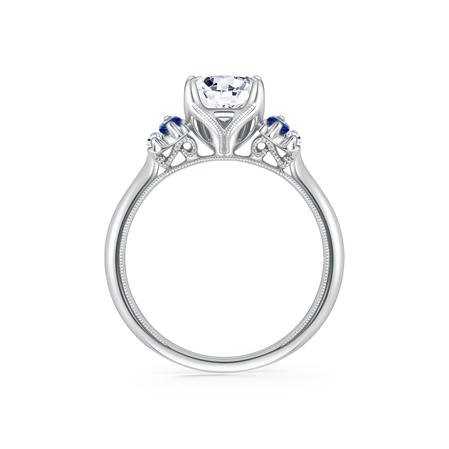 Five Stone Baguette Blue Sapphire Diamond Engagement Ring