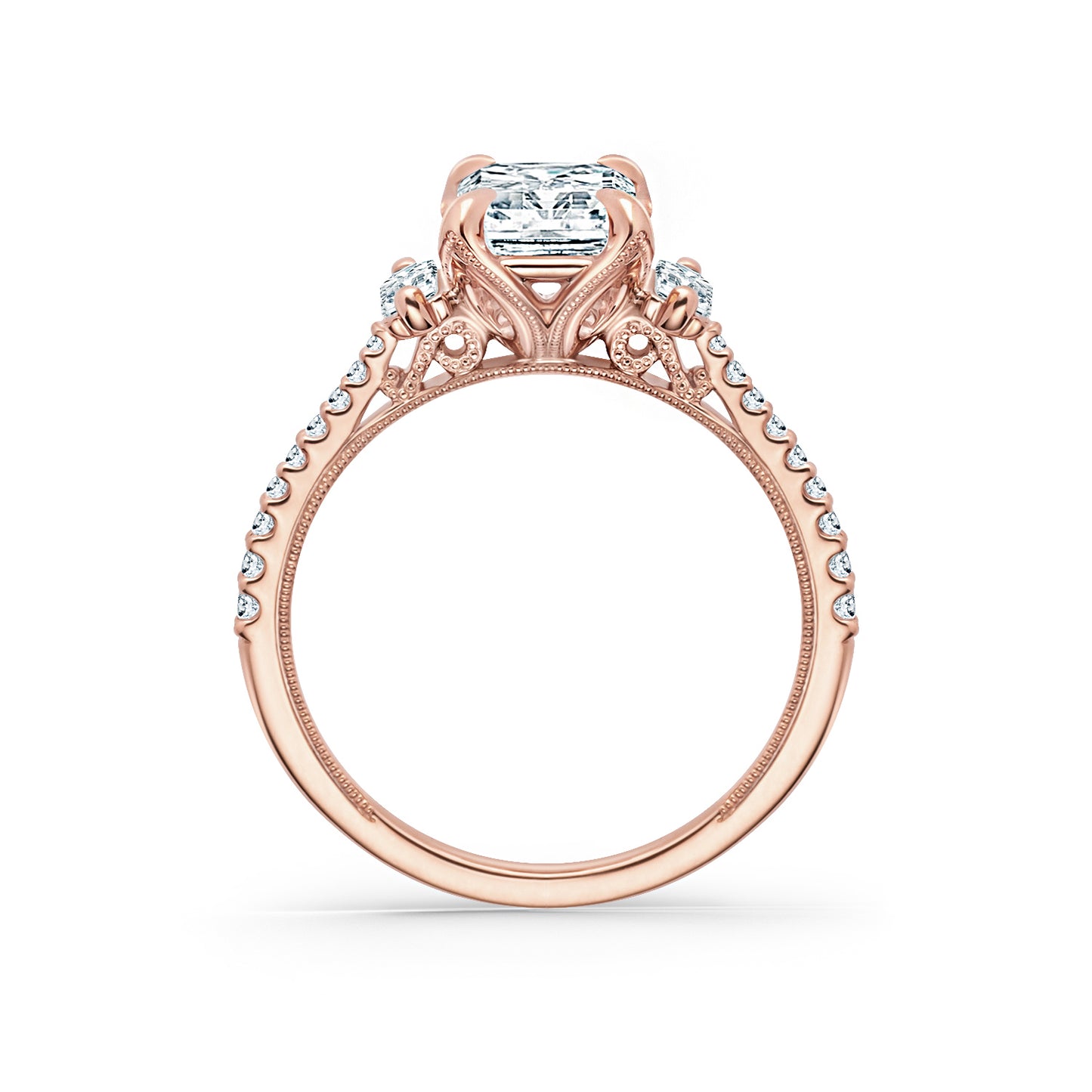 Three Stone Baguette Modern Diamond Engagement Ring