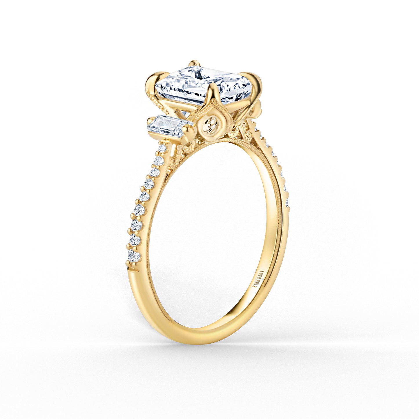 Three Stone Baguette Modern Diamond Engagement Ring