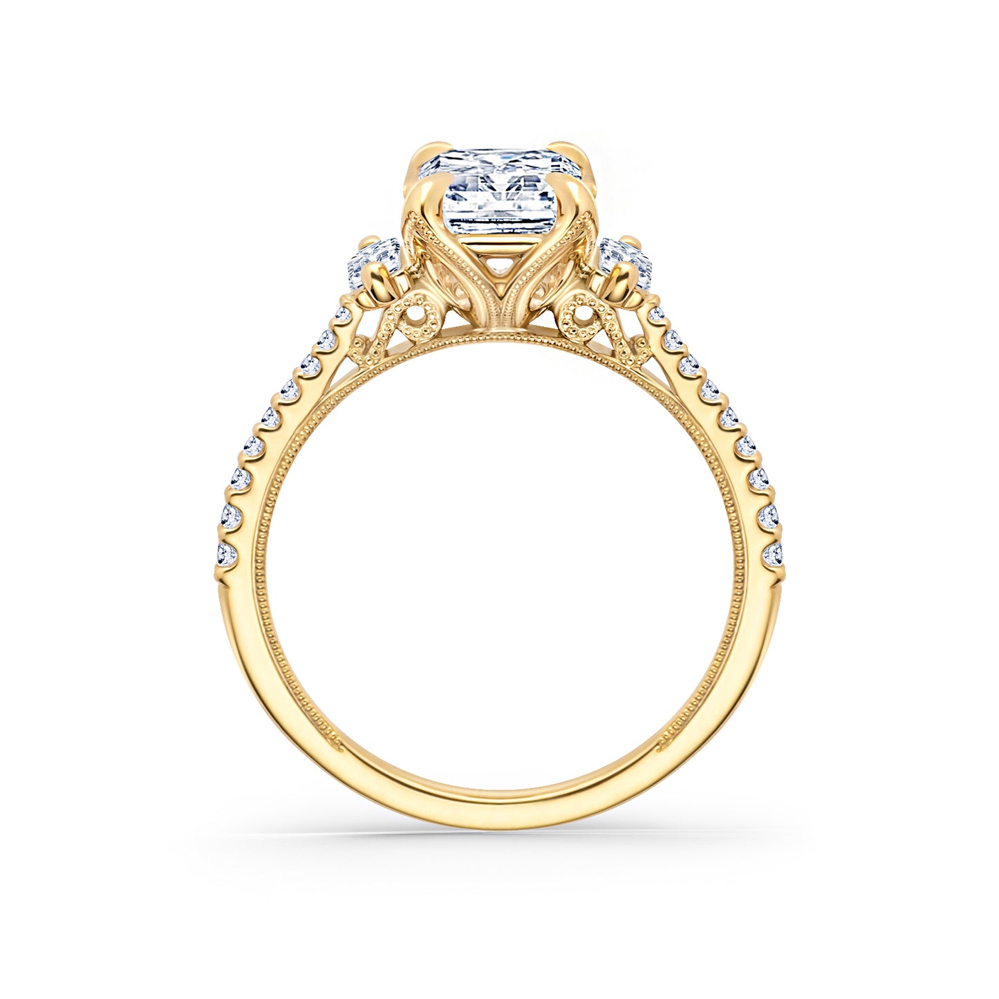 Three Stone Baguette Modern Diamond Engagement Ring