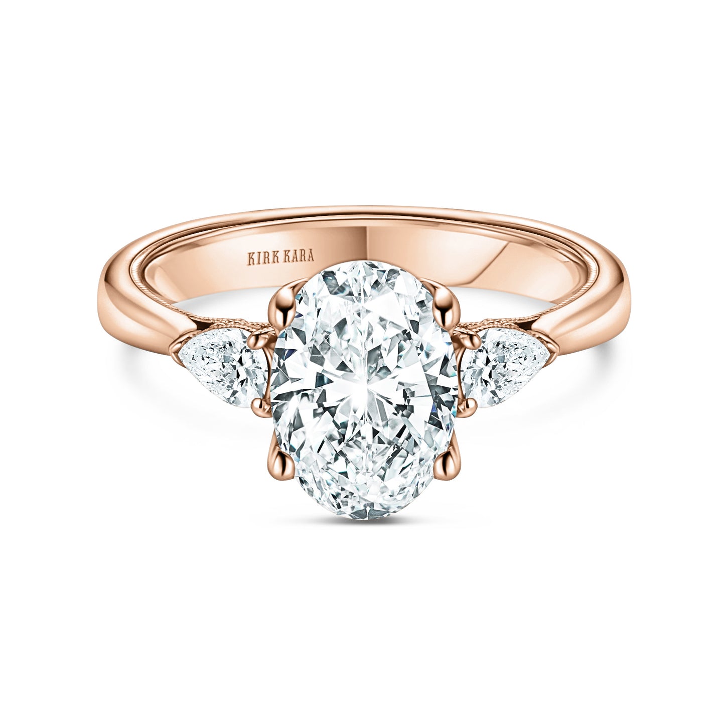 Wide Three Stone Pear Side Stone Diamond Engagement Ring