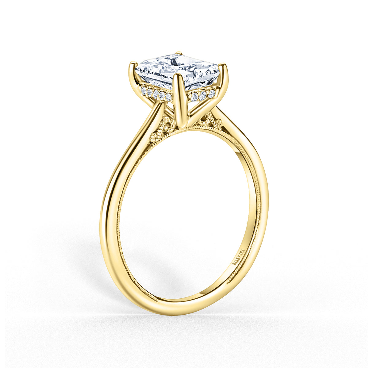 Yellow Hidden Halo Classic Solitaire Ring with 1 1/2ct Emerald