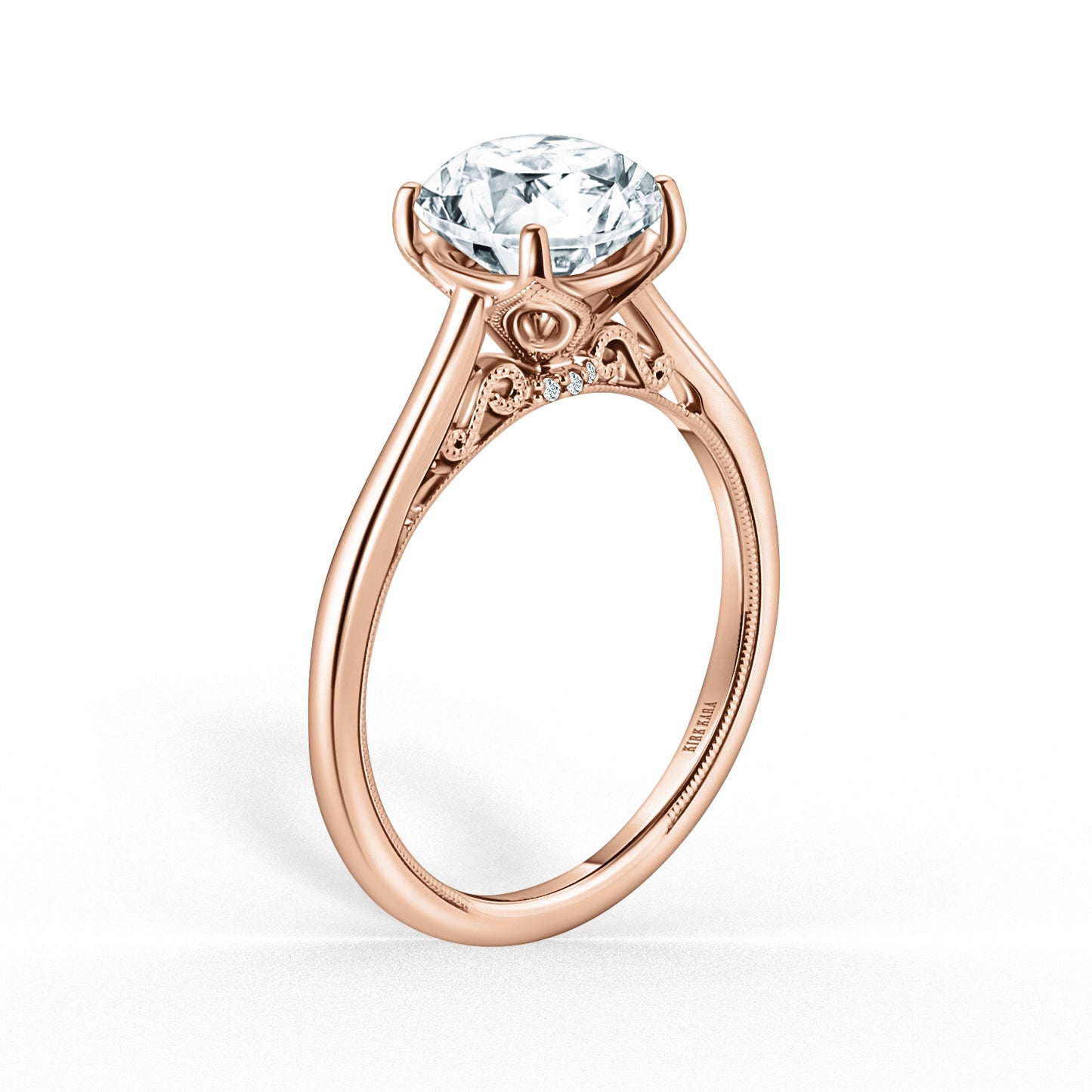 Cathedral Filigree Hidden Halo Solitaire Engagement Ring
