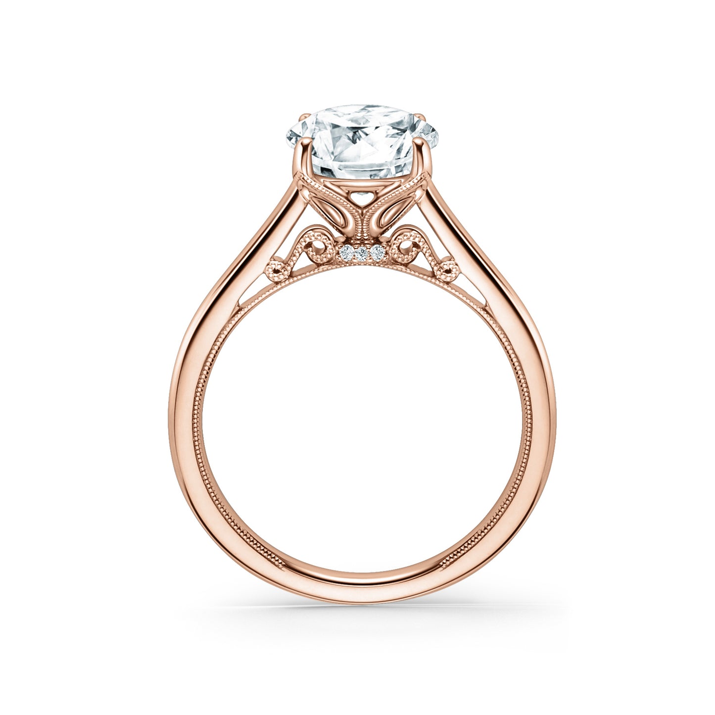 Cathedral Filigree Hidden Halo Solitaire Engagement Ring