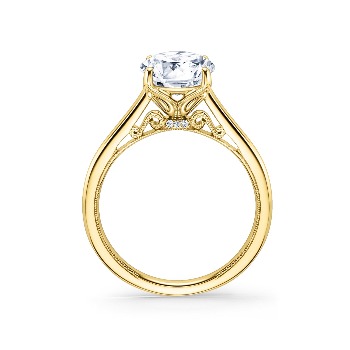 Cathedral Filigree Hidden Halo Solitaire Engagement Ring