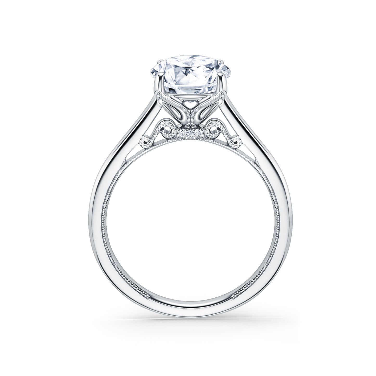 Cathedral Filigree Hidden Halo Solitaire Engagement Ring