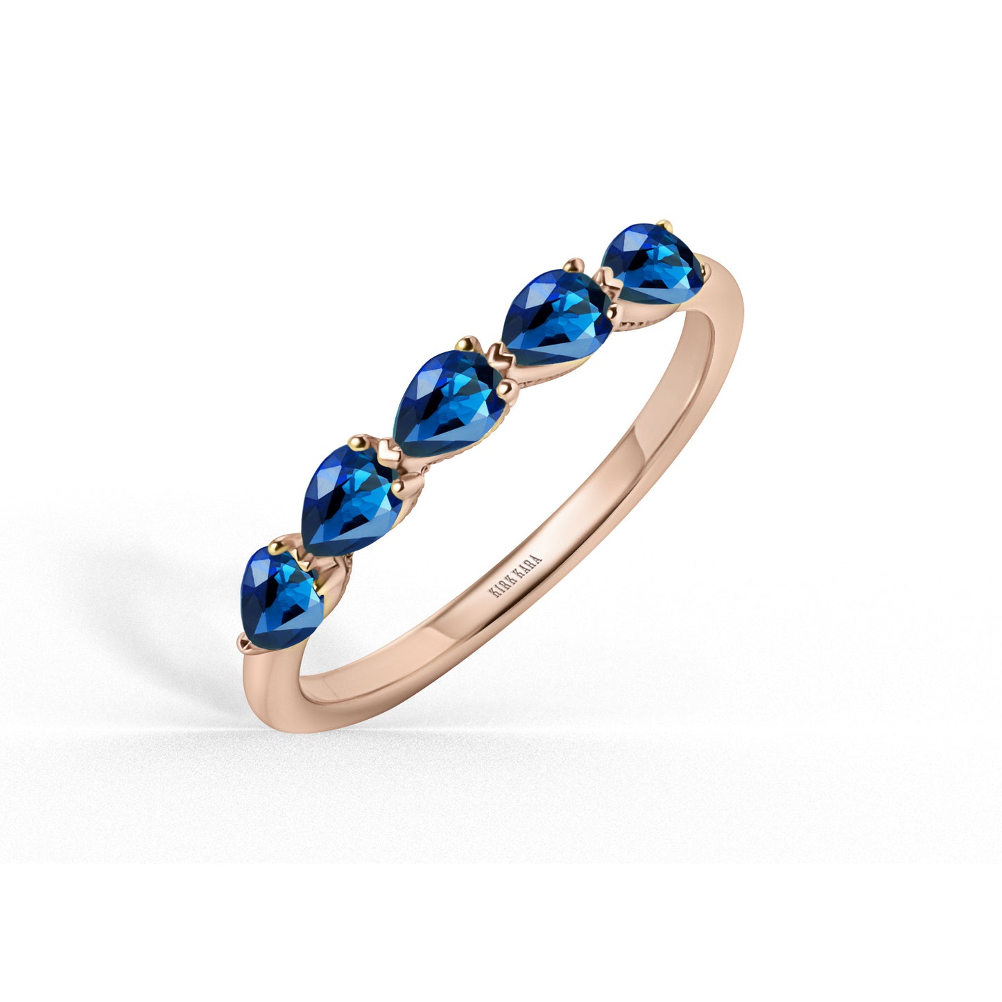 Prong Set Milgrain Pear Blue Sapphire Wedding Band