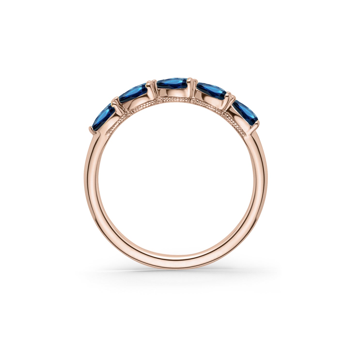 Prong Set Milgrain Pear Blue Sapphire Wedding Band