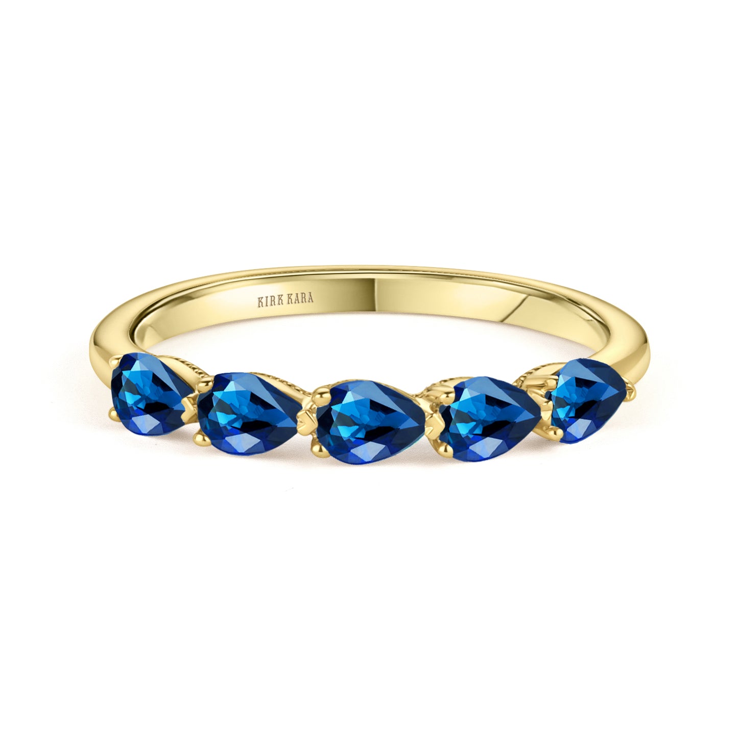 Prong Set Milgrain Pear Blue Sapphire Wedding Band