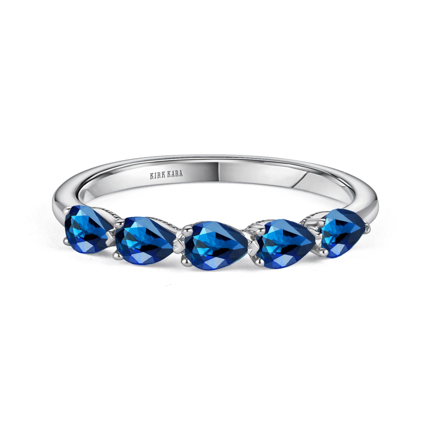 Prong Set Milgrain Pear Blue Sapphire Wedding Band