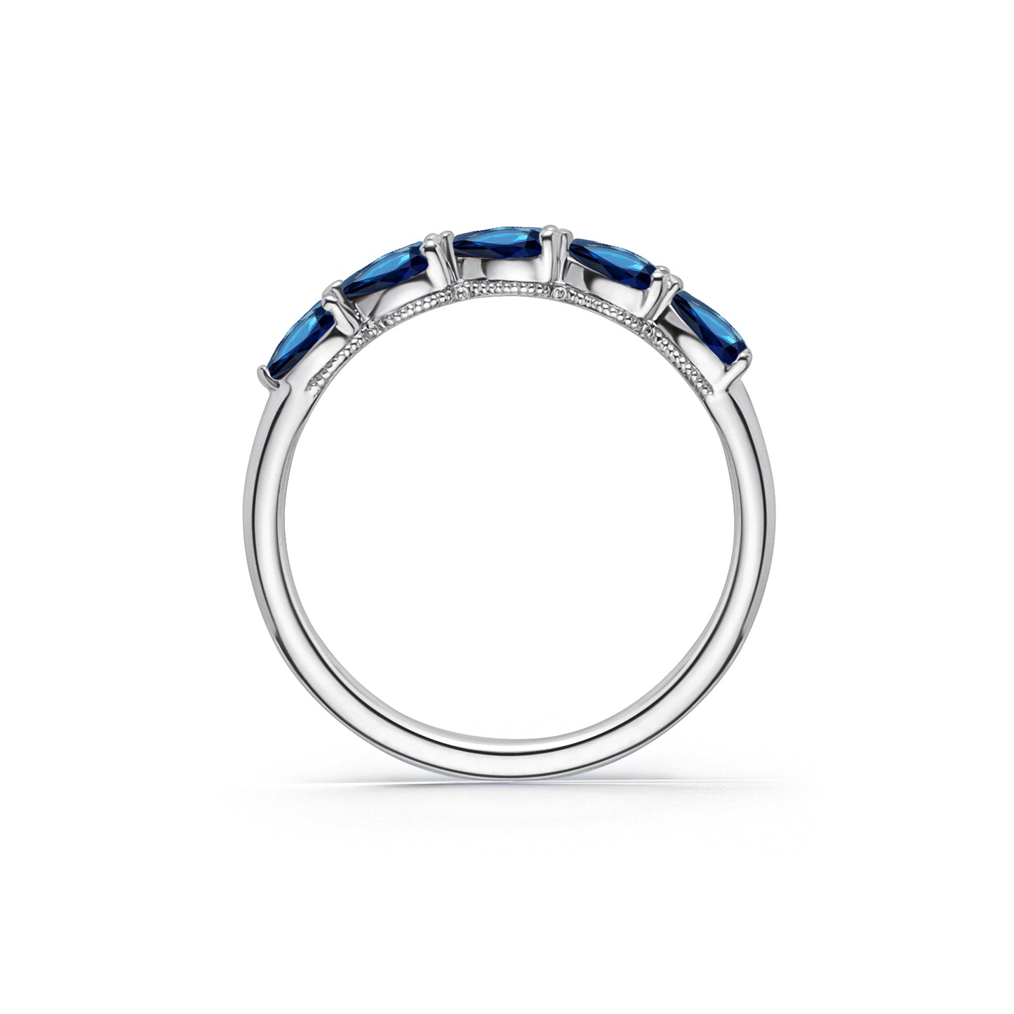 Prong Set Milgrain Pear Blue Sapphire Wedding Band