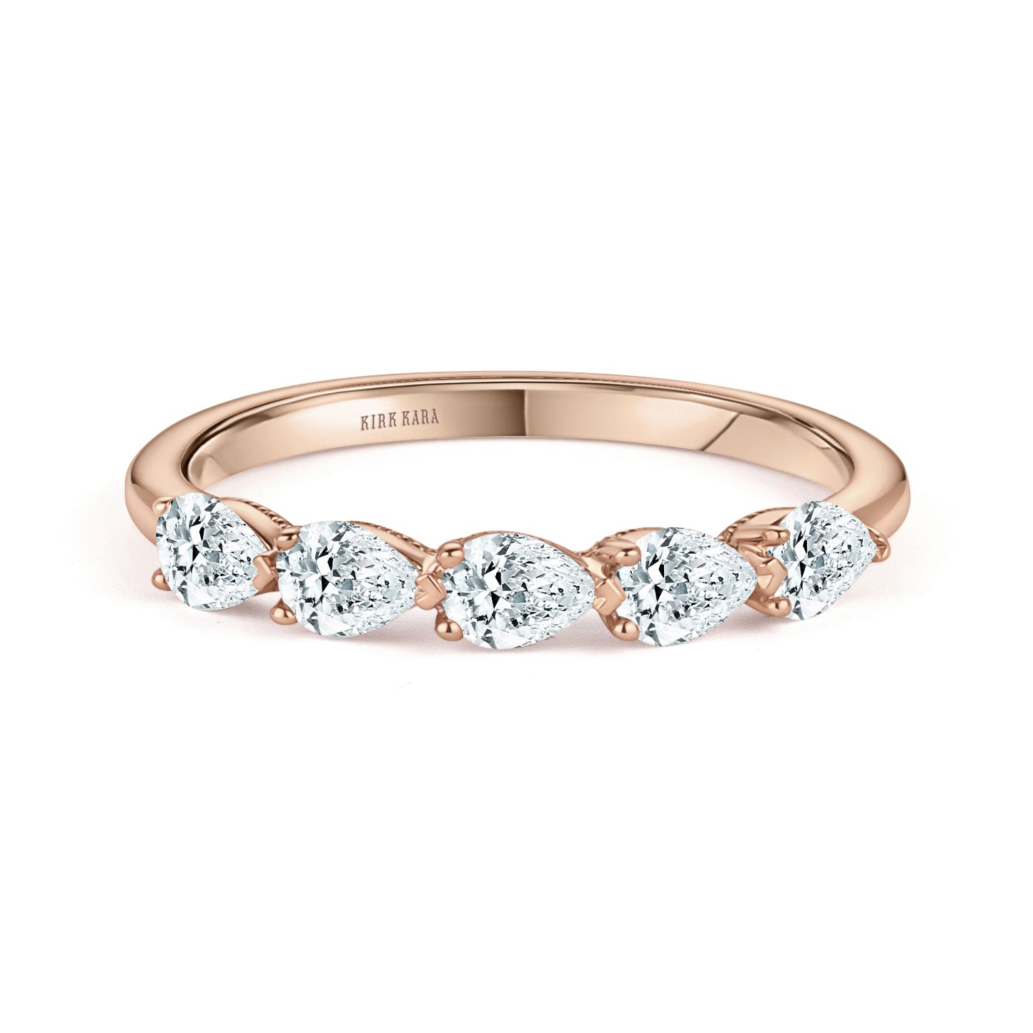 Prong Set Milgrain Pear Diamond Wedding Band