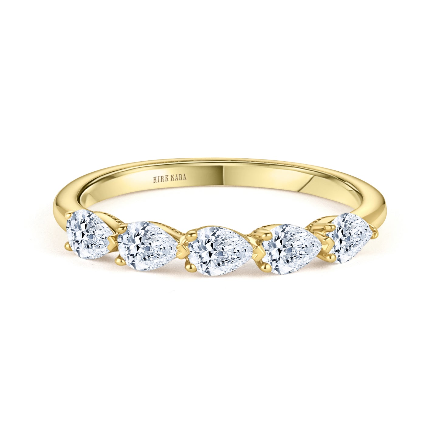 Prong Set Milgrain Pear Diamond Wedding Band