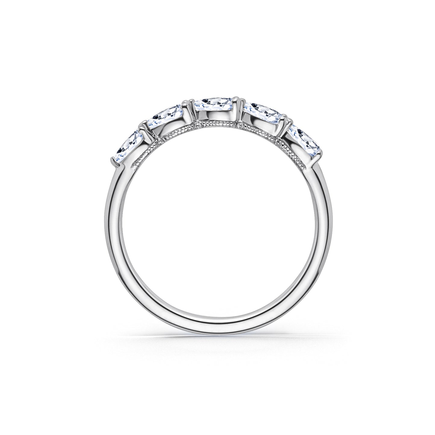 Prong Set Milgrain Pear Diamond Wedding Band
