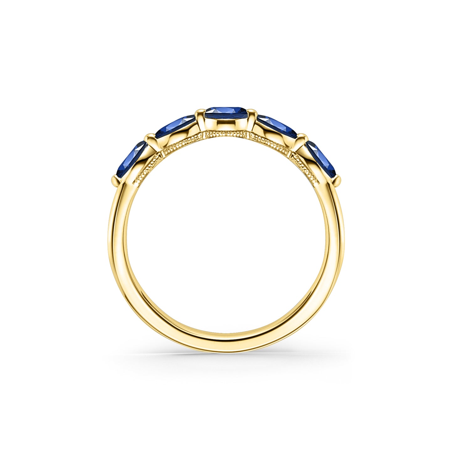 Prong Set Milgrain Marquise Blue Sapphire Wedding Band