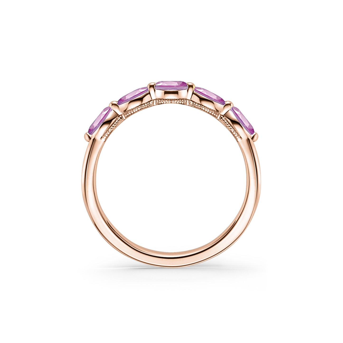 Prong Set Milgrain Marquise Pink Sapphire Wedding Band