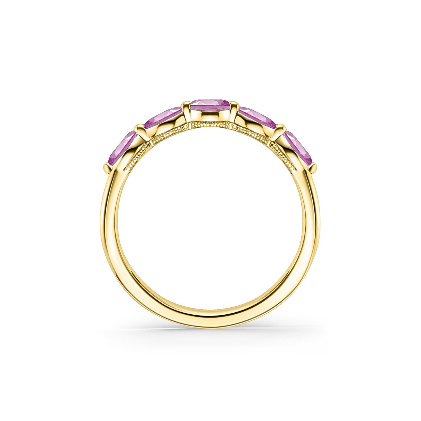 Prong Set Milgrain Marquise Pink Sapphire Wedding Band