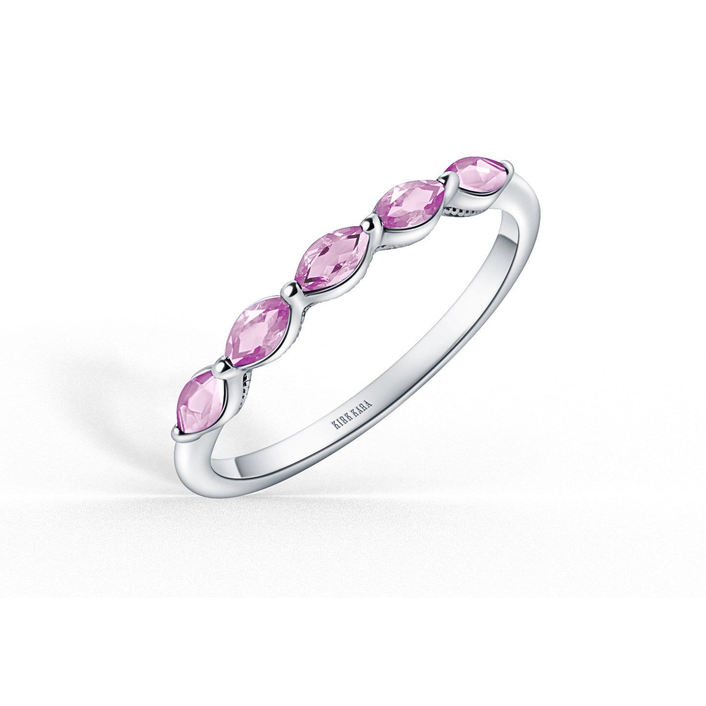 Prong Set Milgrain Marquise Pink Sapphire Wedding Band