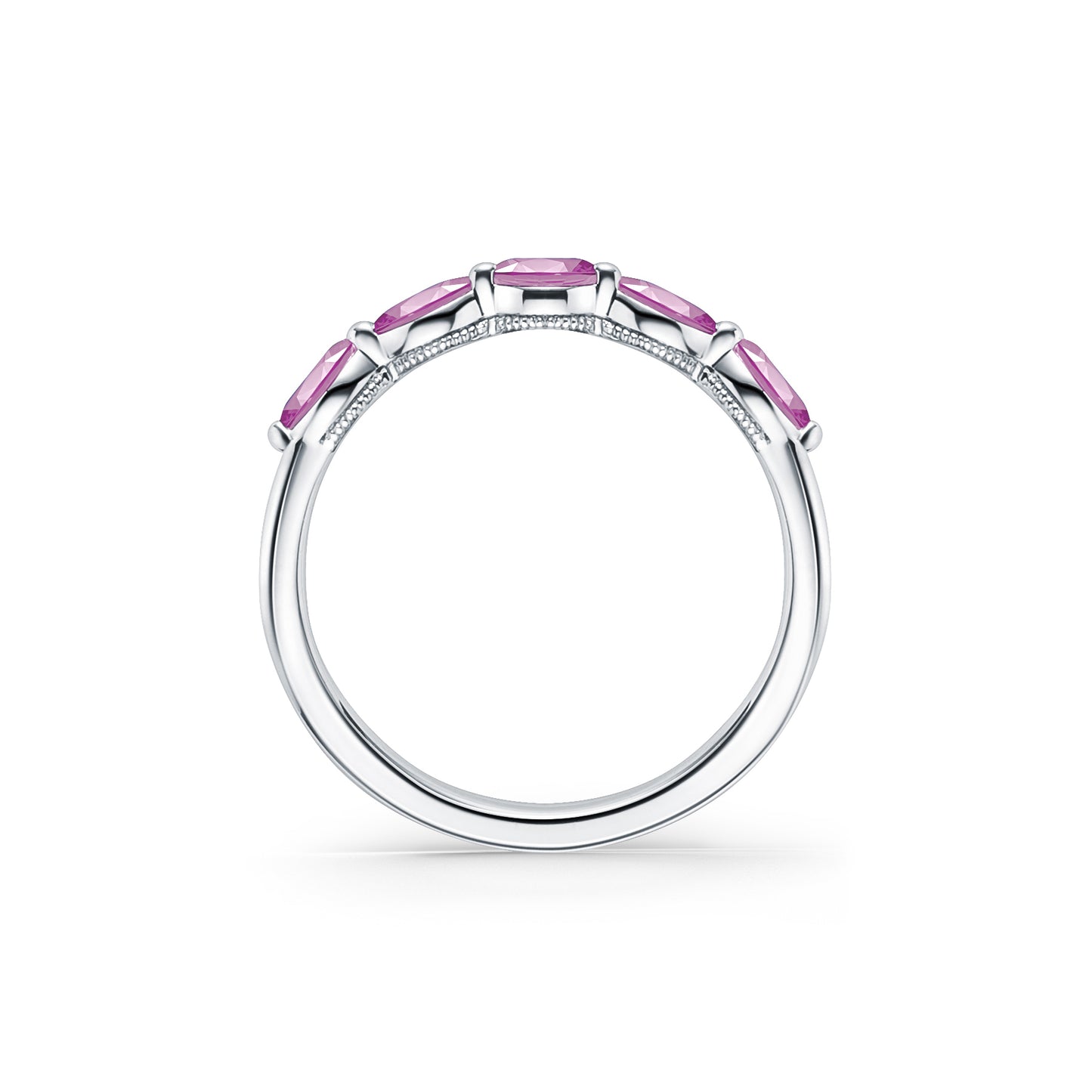 Prong Set Milgrain Marquise Pink Sapphire Wedding Band